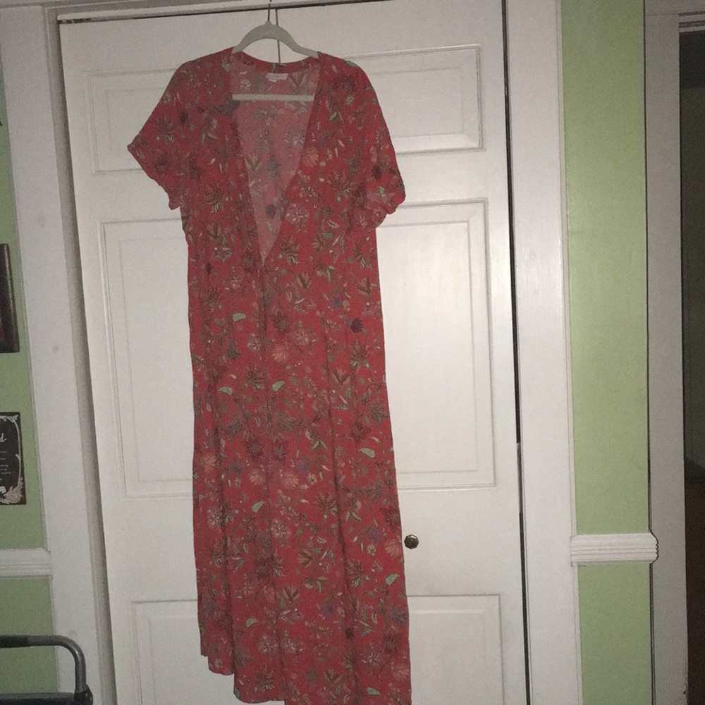 J Jill dress maxi midi depending on height L petite red floral